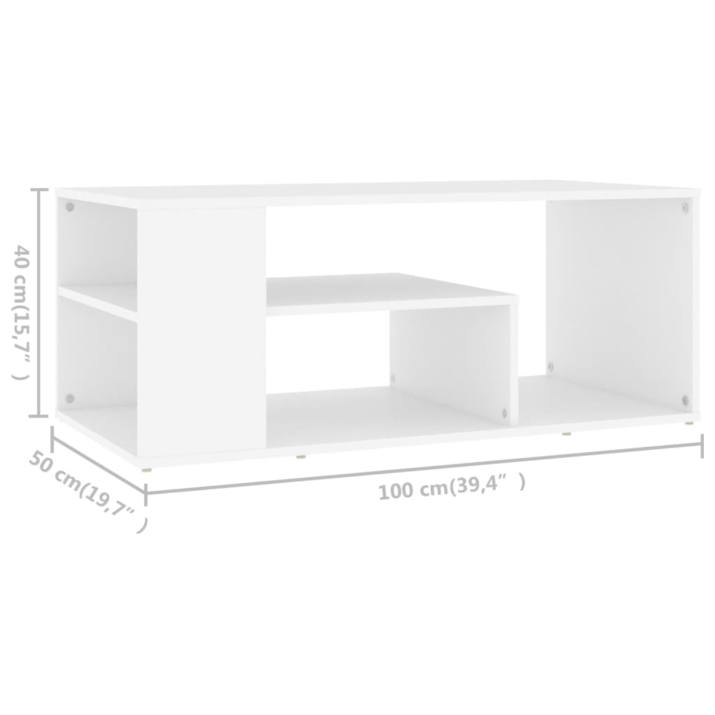 vidaXL Konferenčný stolík biely 100x50x40 cm drevotrieska