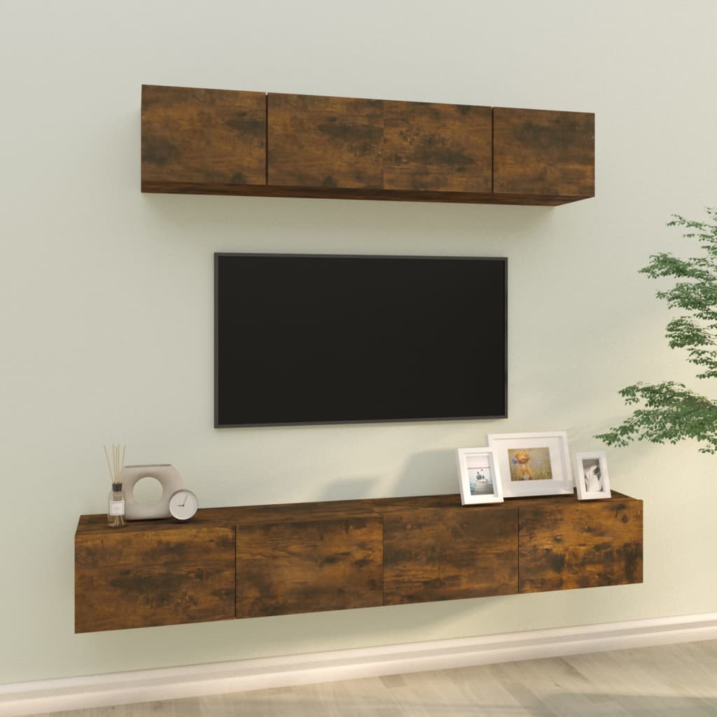 vidaXL 4-dielna súprava TV skriniek dymový dub spracované drevo