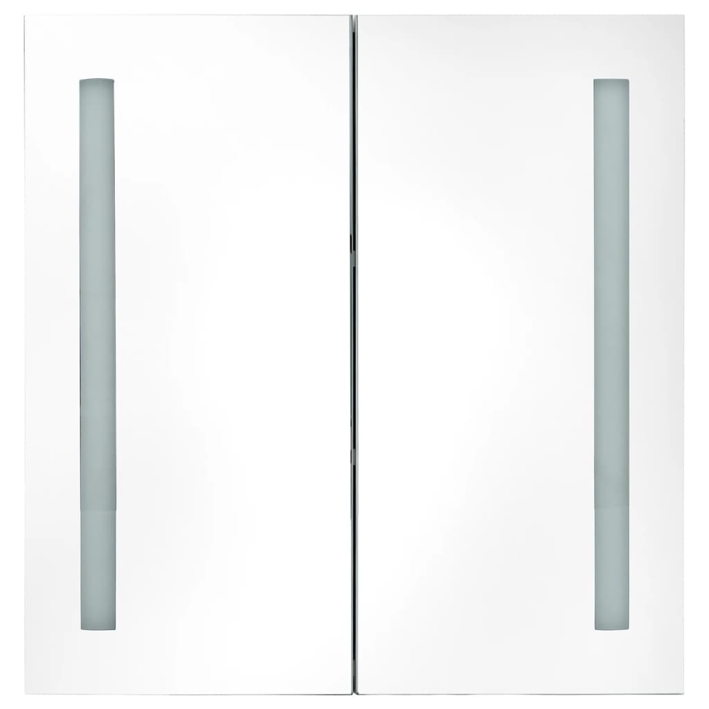 vidaXL LED kúpeľňová zrkadlová skrinka biela a dubová 62x14x60 cm