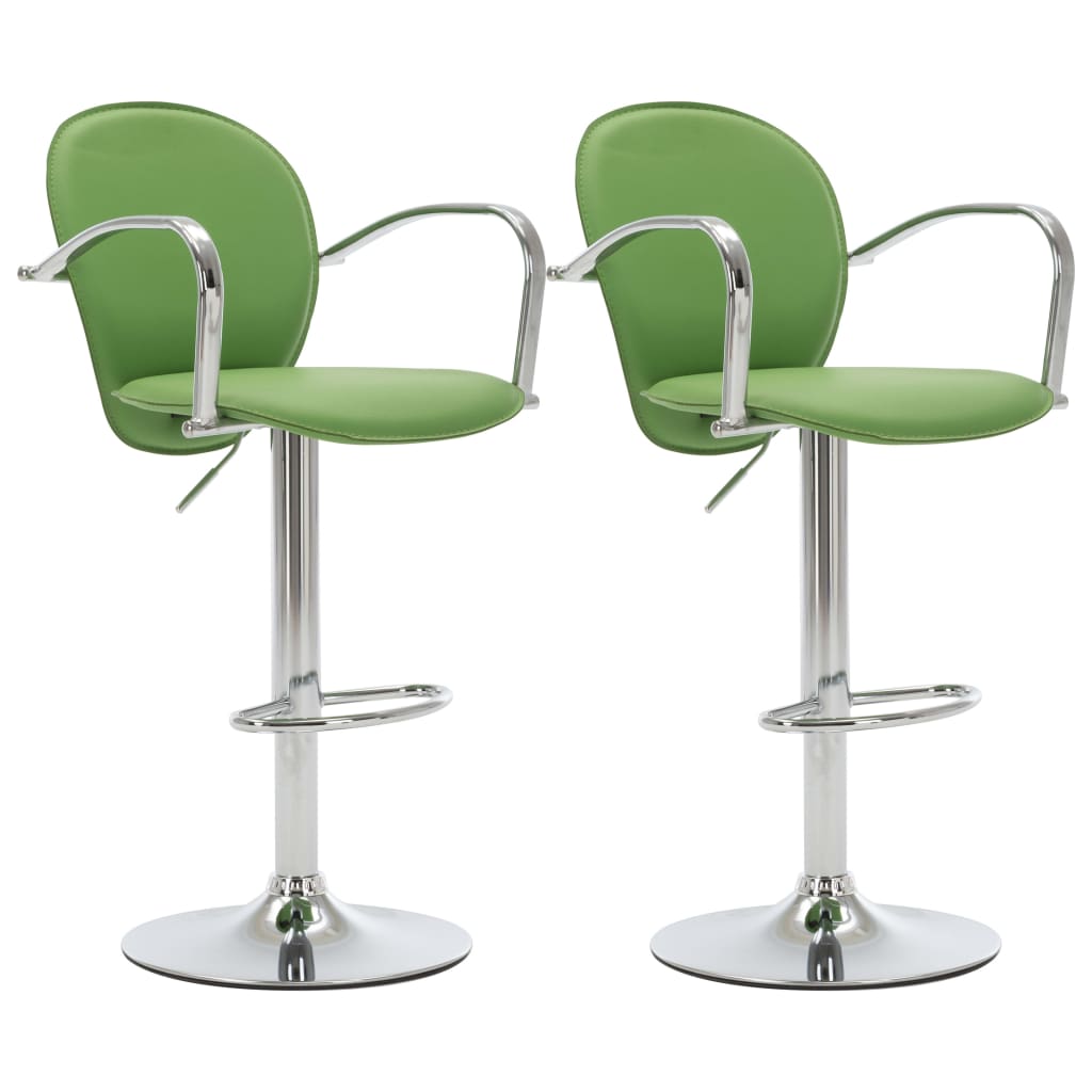 vidaXL Barové stoličky s opierkami 2 ks, zelené, umelá koža
