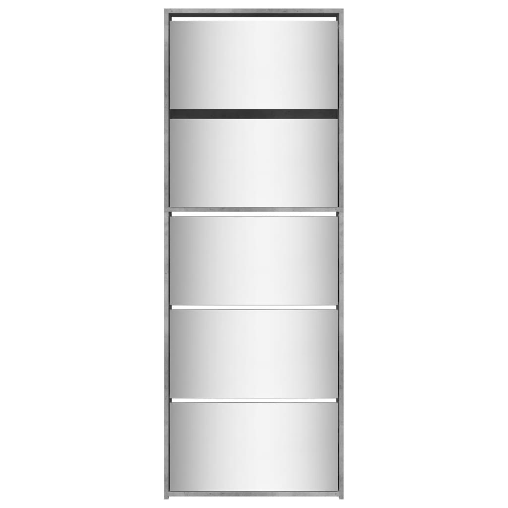 vidaXL Botník so zrkadlom 5-poschodový betónovo sivý 63x17x169,5 cm