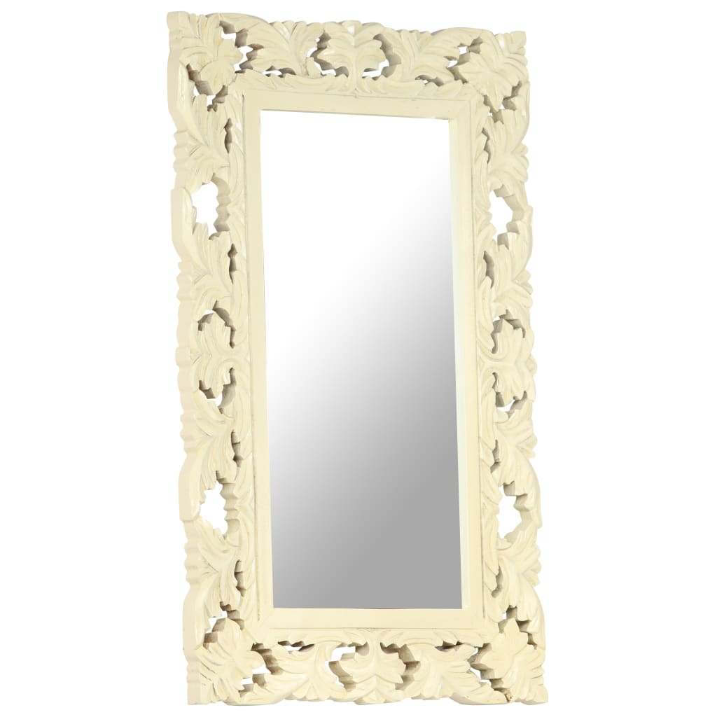 vidaXL Ručne vyrezávané zrkadlo biele 80x50 cm masívne mangovníkové drevo