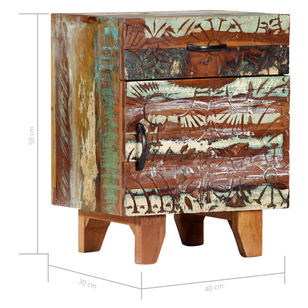 vidaXL Ručne vyrezávaný nočný stolík 40x30x50 cm, recyklovaný masív