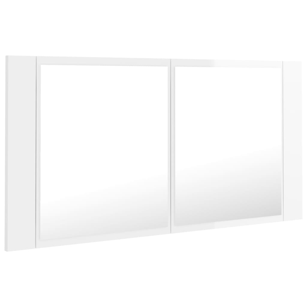 vidaXL LED kúpeľňová zrkadlová skrinka lesklá biela 90x12x45 cm akryl