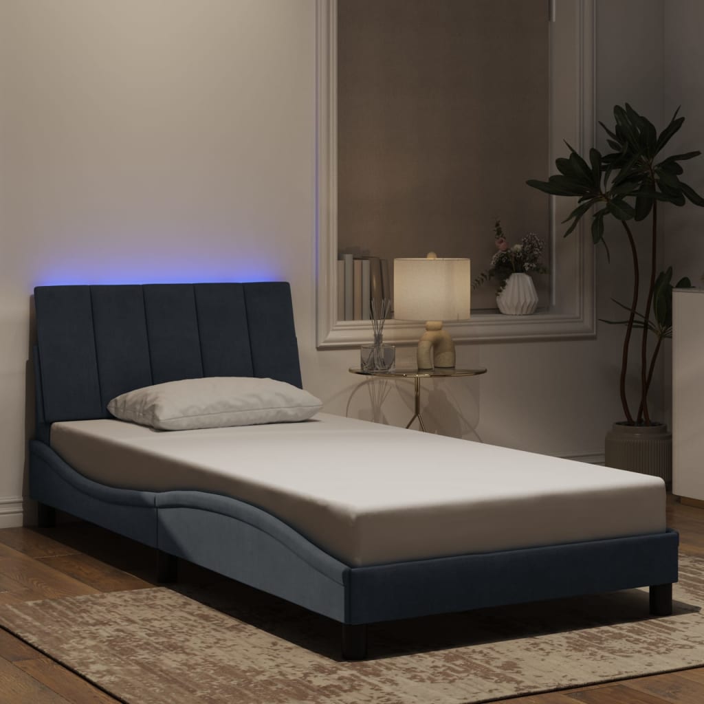 vidaXL Rám postele s LED svetlami tmavosivý 100x200 cm zamat