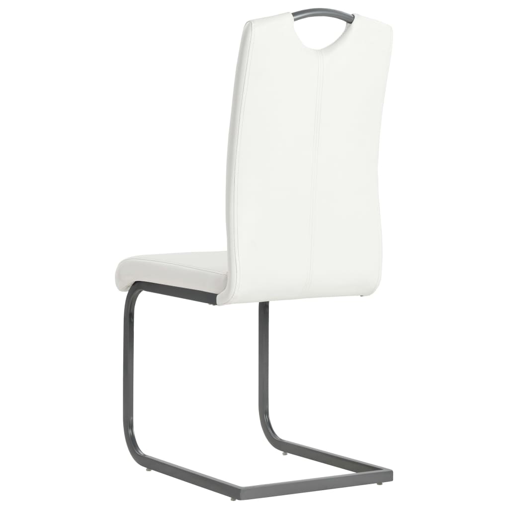 vidaXL Jedálenské stoličky, perová kostra 2 ks, biele, umelá koža