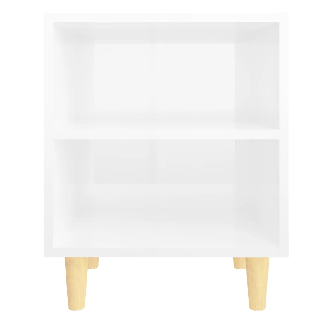 vidaXL Nočný stolík nohy z masívneho dreva lesklý biely 40x30x50 cm