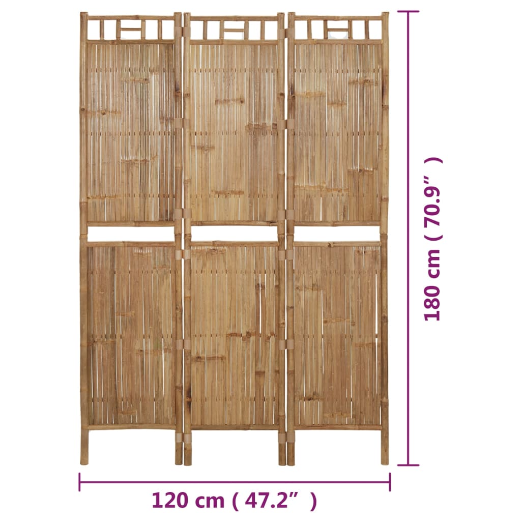 vidaXL Paraván s 3 panelmi bambusový 120x180 cm