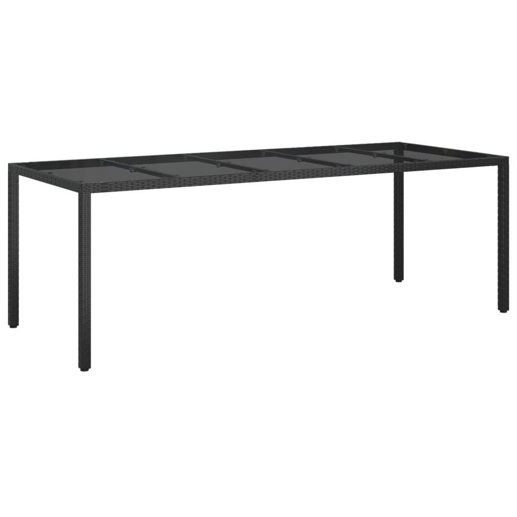 vidaXL Záhradný stôl čierny 250x100x75 cm tvrdené sklo a polyratan