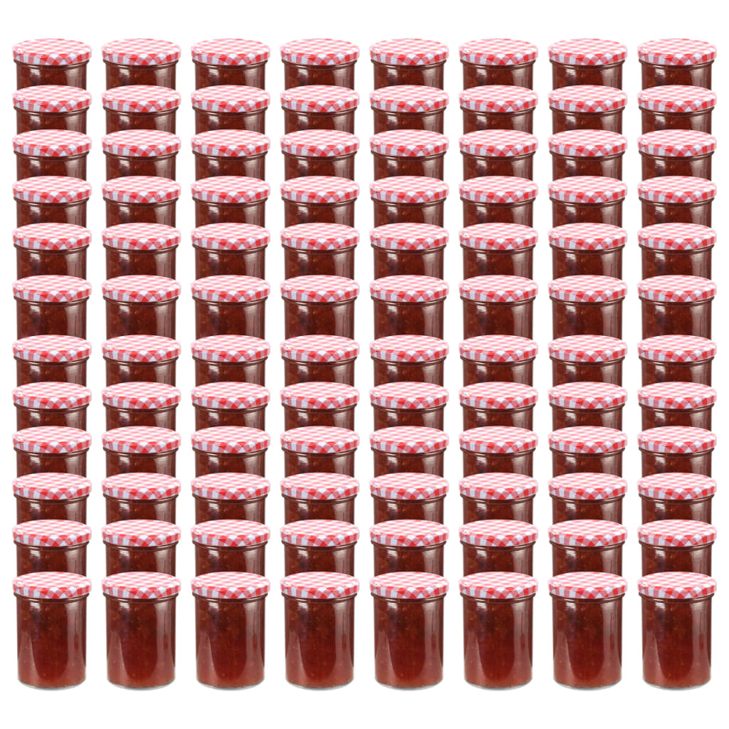 vidaXL Zaváracie poháre s bielo-červenými viečkami 96 ks 400 ml sklo