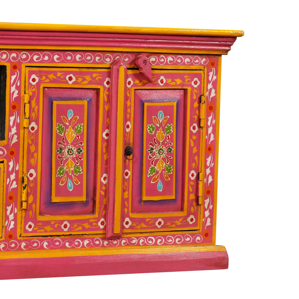 vidaXL Ružový TV stolík z mangového dreva, ručne maľovaný