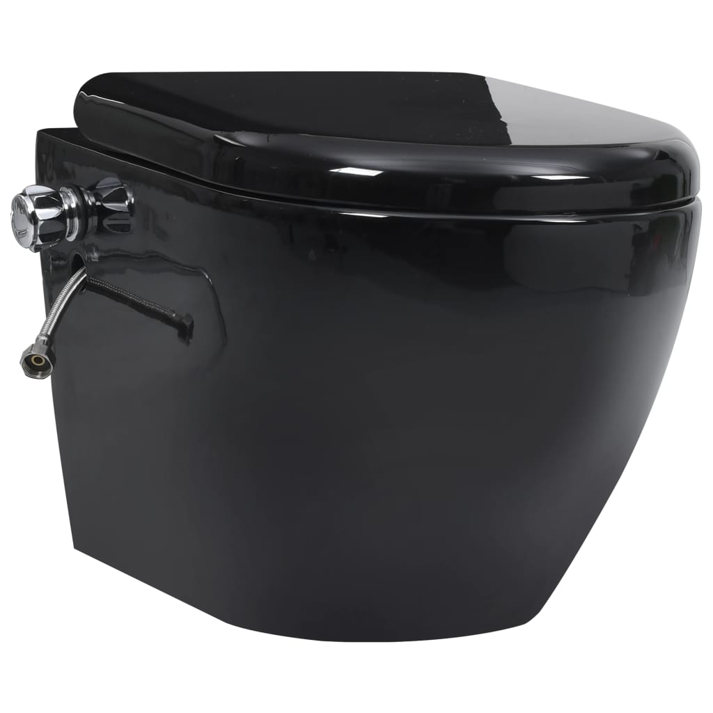 vidaXL Závesné bezrámové WC so skrytou nádržkou čierne keramika