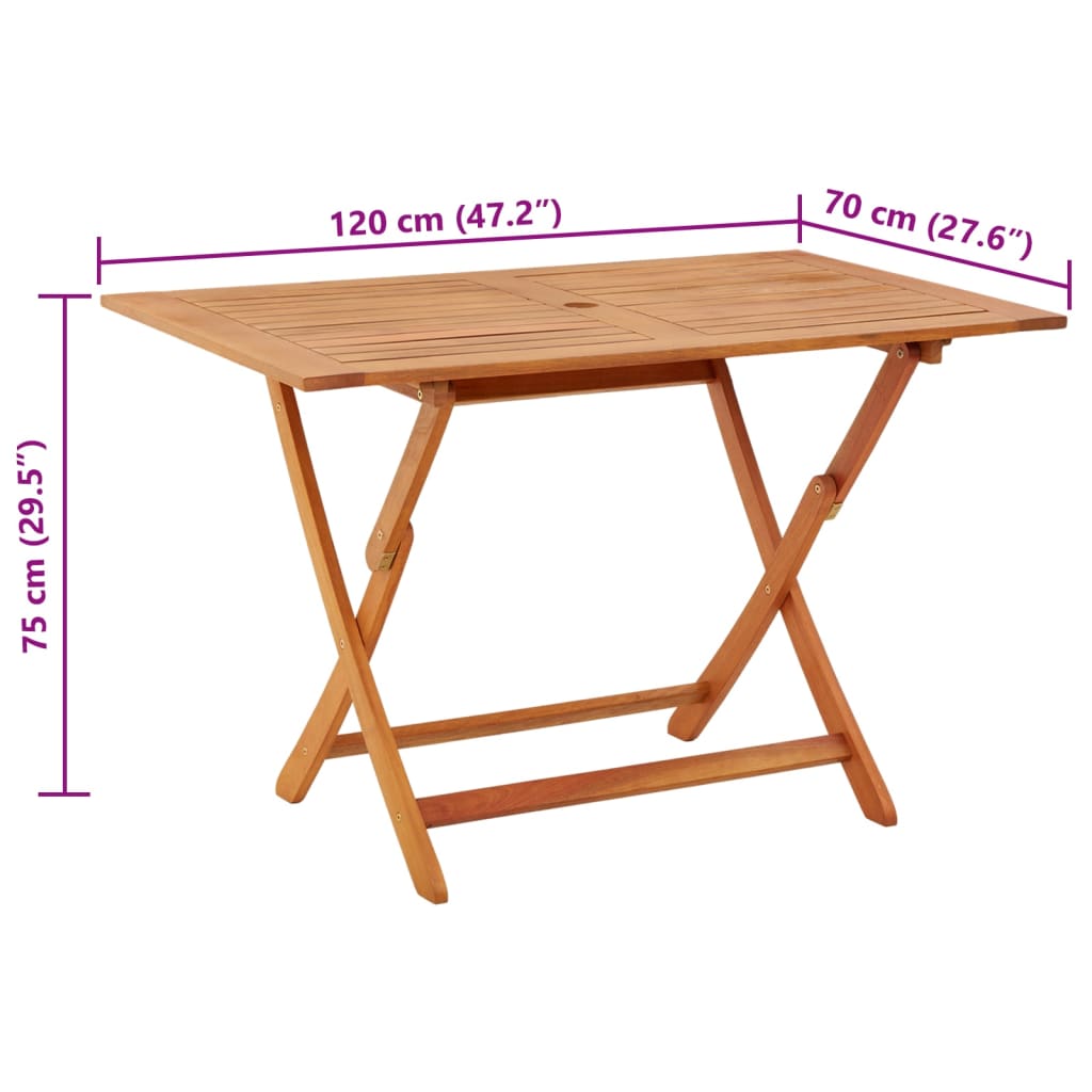 vidaXL Skladací záhradný stôl 120x70x75 cm eukalyptový masív