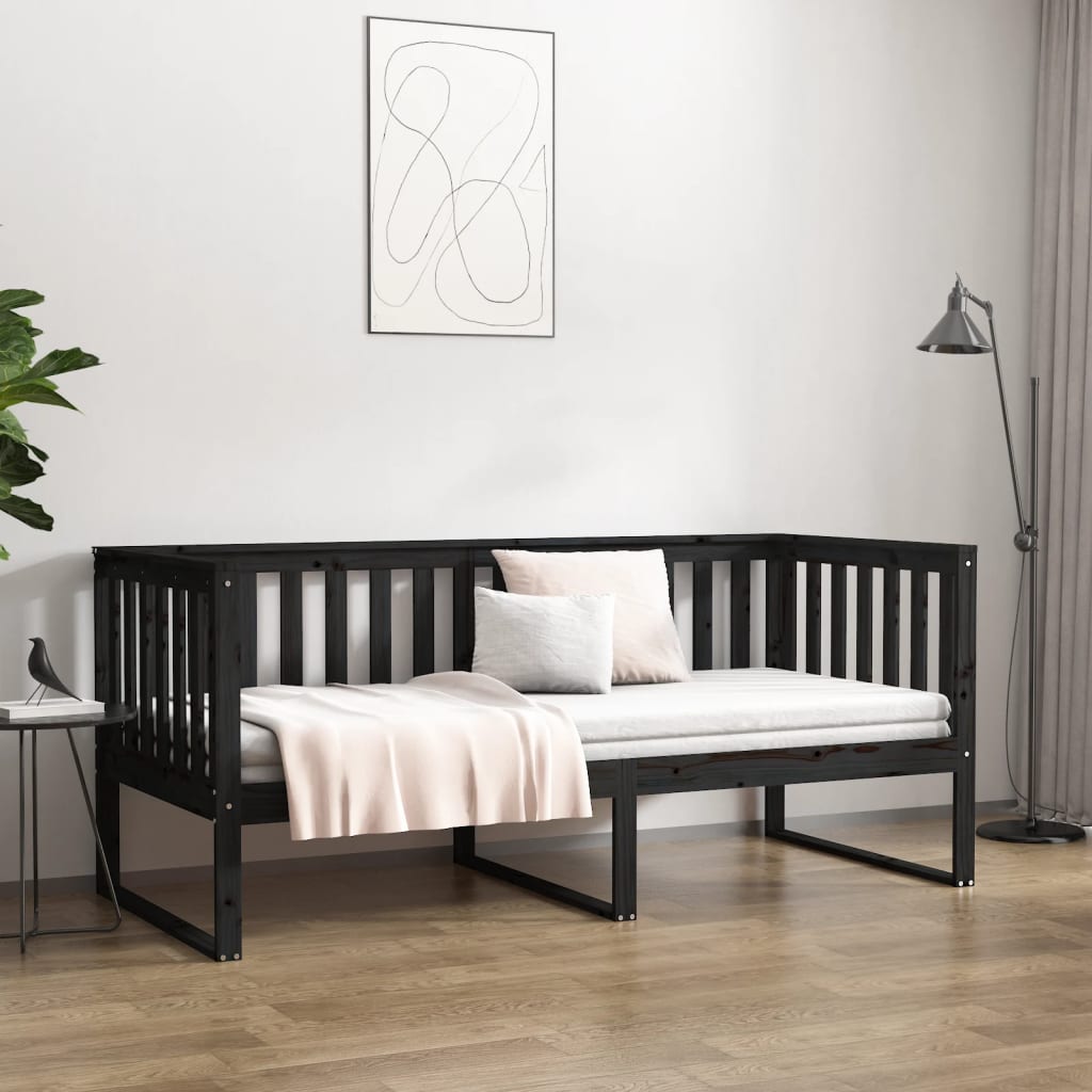 vidaXL Denná posteľ čierna 90x200 cm borovicový masív