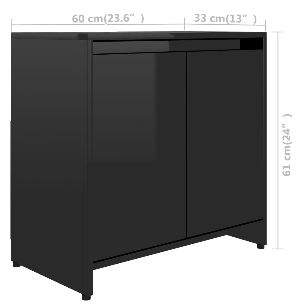 vidaXL Skrinka do kúpeľne, lesklá čierna 60x33x61 cm, kompozitné drevo