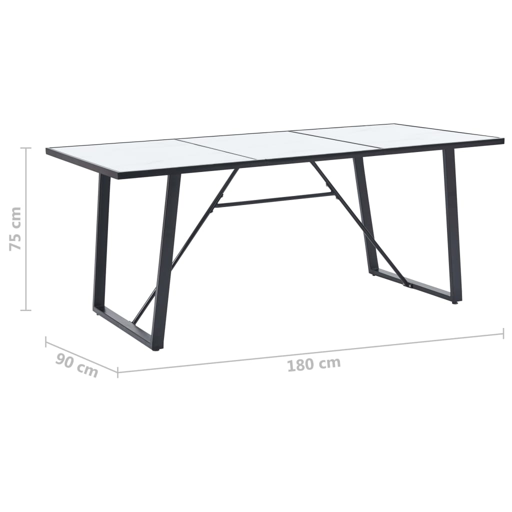 vidaXL Jedálenský stôl, biely 180x90x75 cm, tvrdené sklo