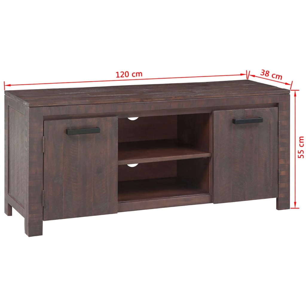 vidaXL TV stolík z akáciového dreva, dymový odtieň, 120x35x45 cm