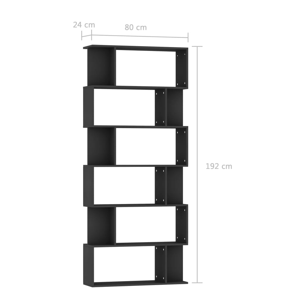 vidaXL Knižnica/deliaca stena, čierna 80x24x192 cm, kompozitné drevo