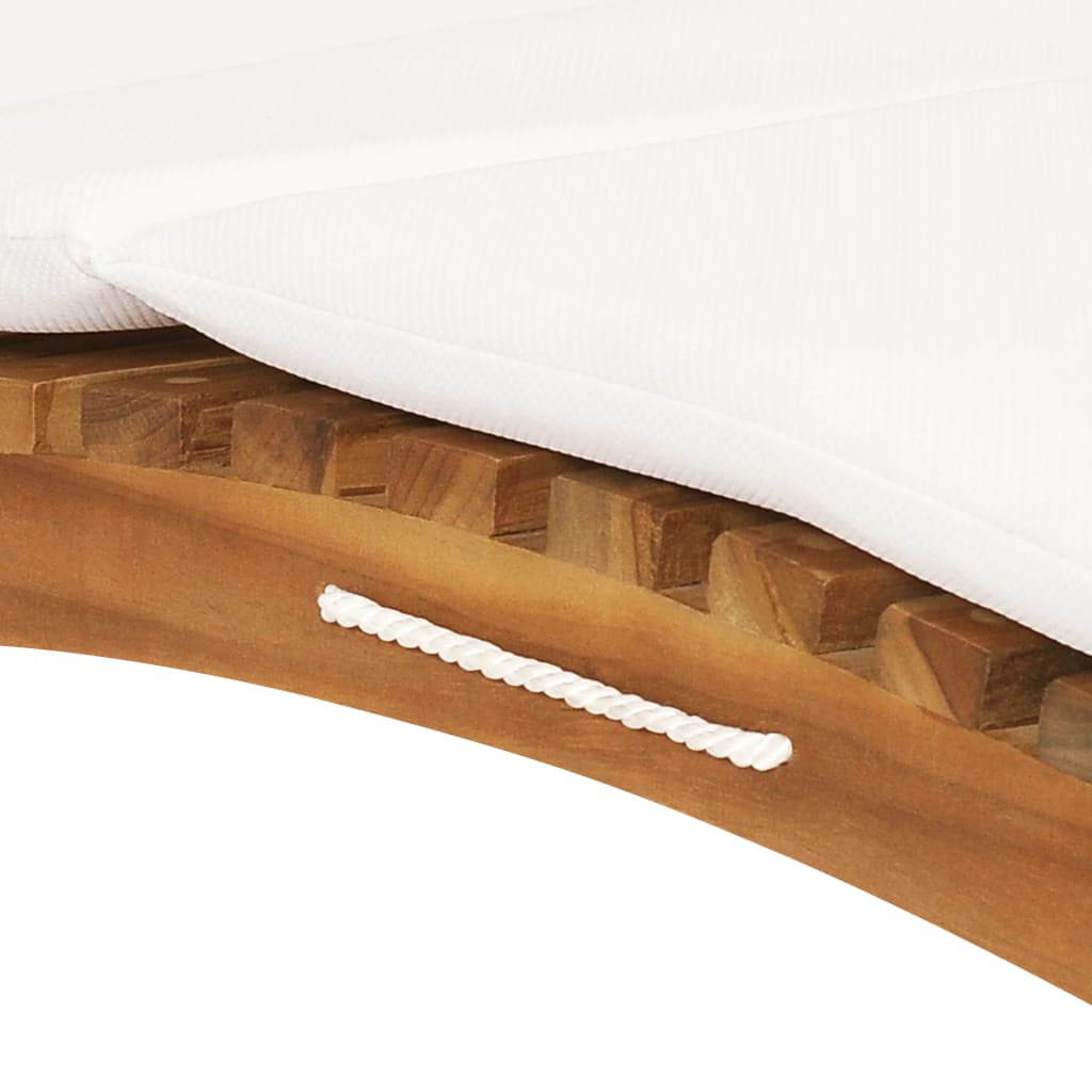 vidaXL Skladacie záhradné ležadlo s vankúšom krémovo-biele teakové drevo
