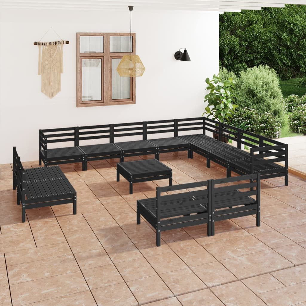vidaXL 13-dielna záhradná sedacia súprava, borovicový masív, čierna