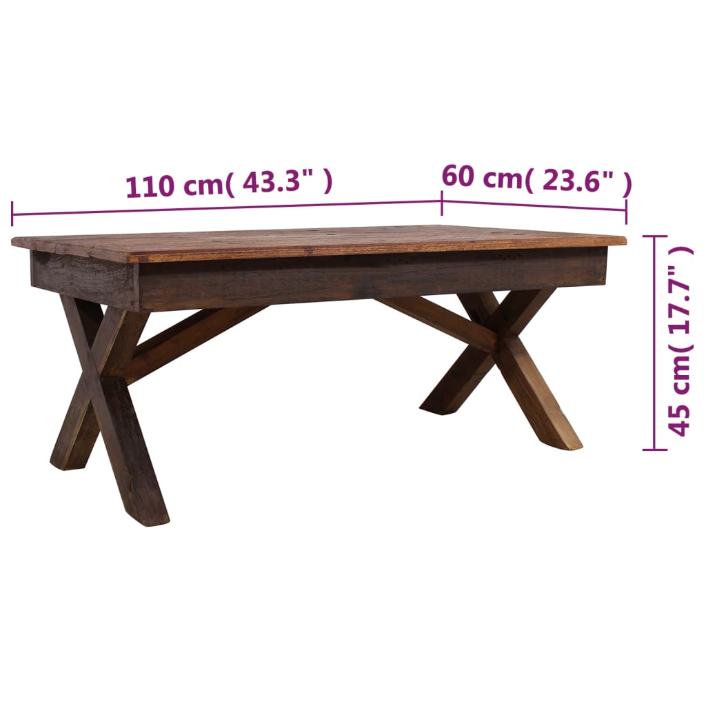 vidaXL Konferenčný stolík z masívneho recyklovaného dreva, 110x60x45 cm