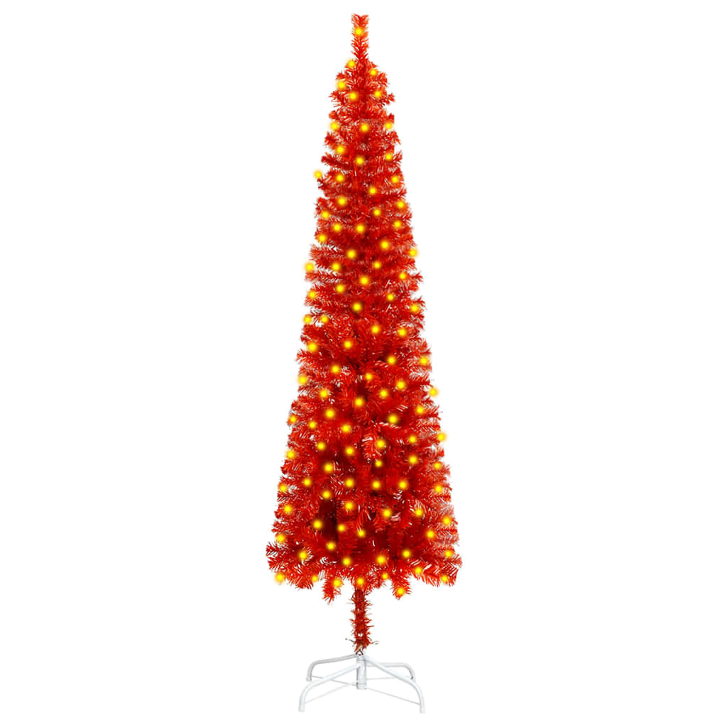 vidaXL Úzky osvetlený vianočný stromček, červený 150 cm