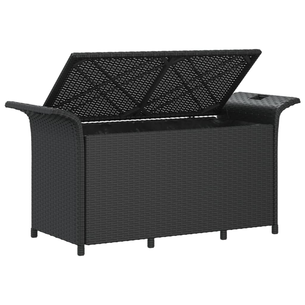 vidaXL Záhradná lavička s vankúšmi čierna 116x46x57 cm polyratan