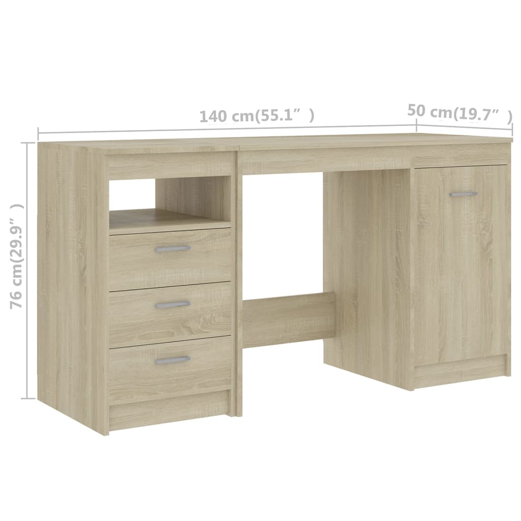 vidaXL Písací stôl, dub sonoma 140x50x76 cm, drevotrieska