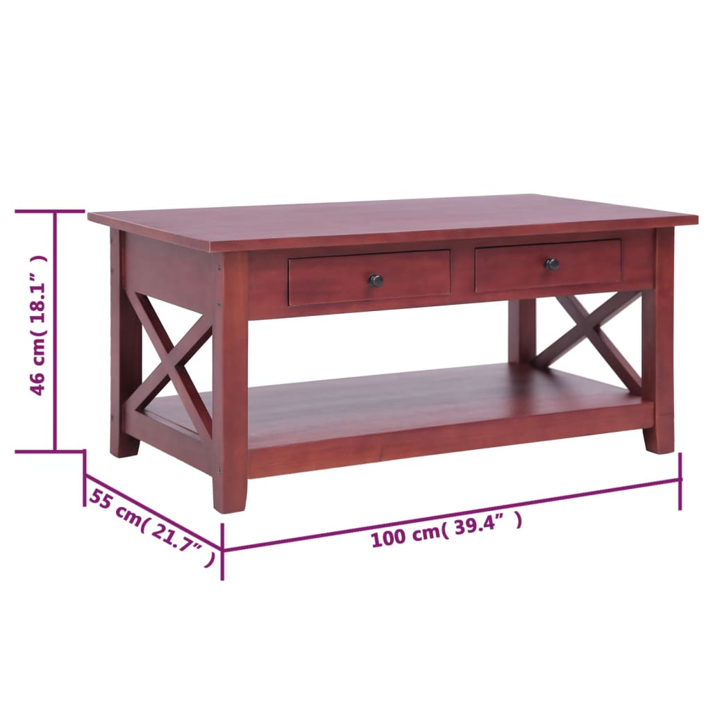 vidaXL Konferenčný stolík hnedý 100x55x46 cm masívne mahagónové drevo