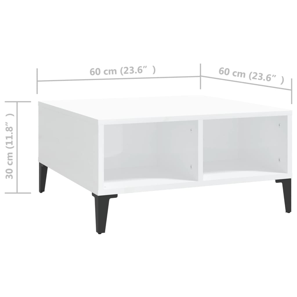 vidaXL Konferenčný stolík lesklý biely 60x60x30 cm drevotrieska