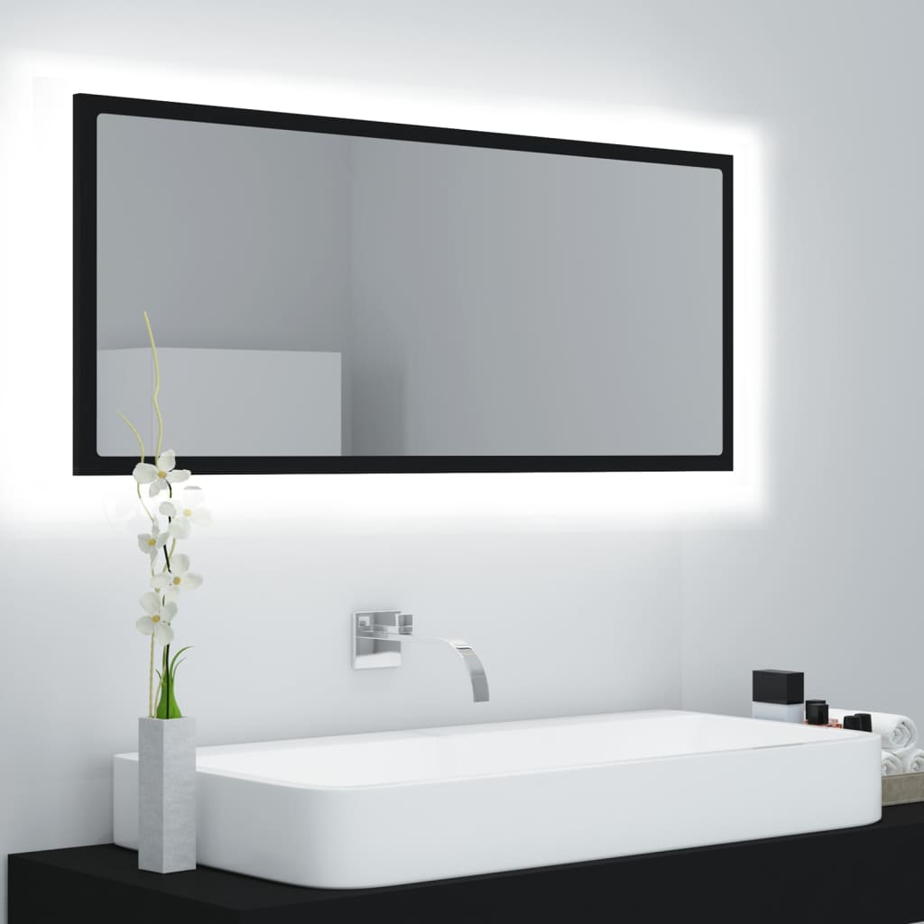 vidaXL LED kúpeľňové zrkadlo čierne 100x8,5x37 cm akryl