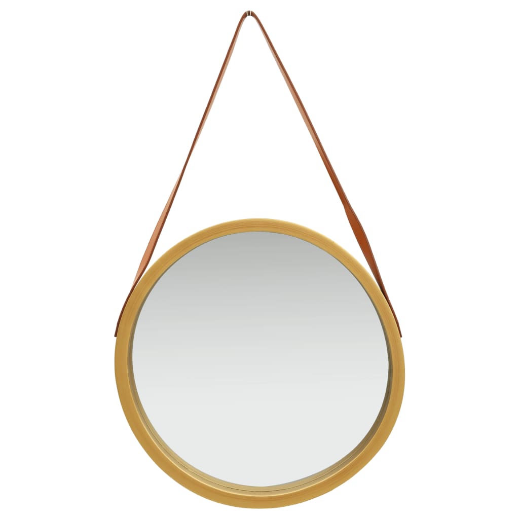 vidaXL Nástenné zrkadlo s popruhom zlaté 50 cm