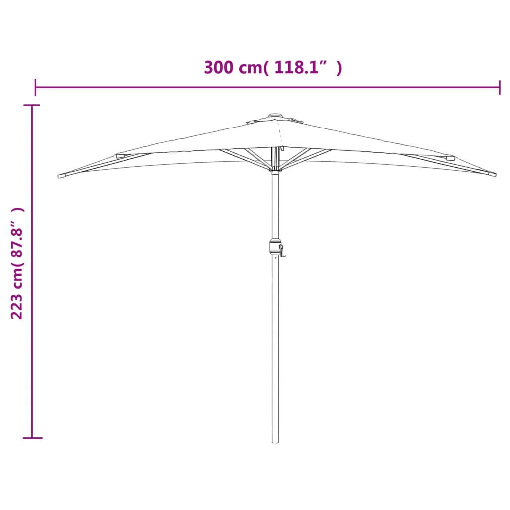 vidaXL Balkónový slnečník,hliníková tyč,bordový 300x155x223cm, polkruh