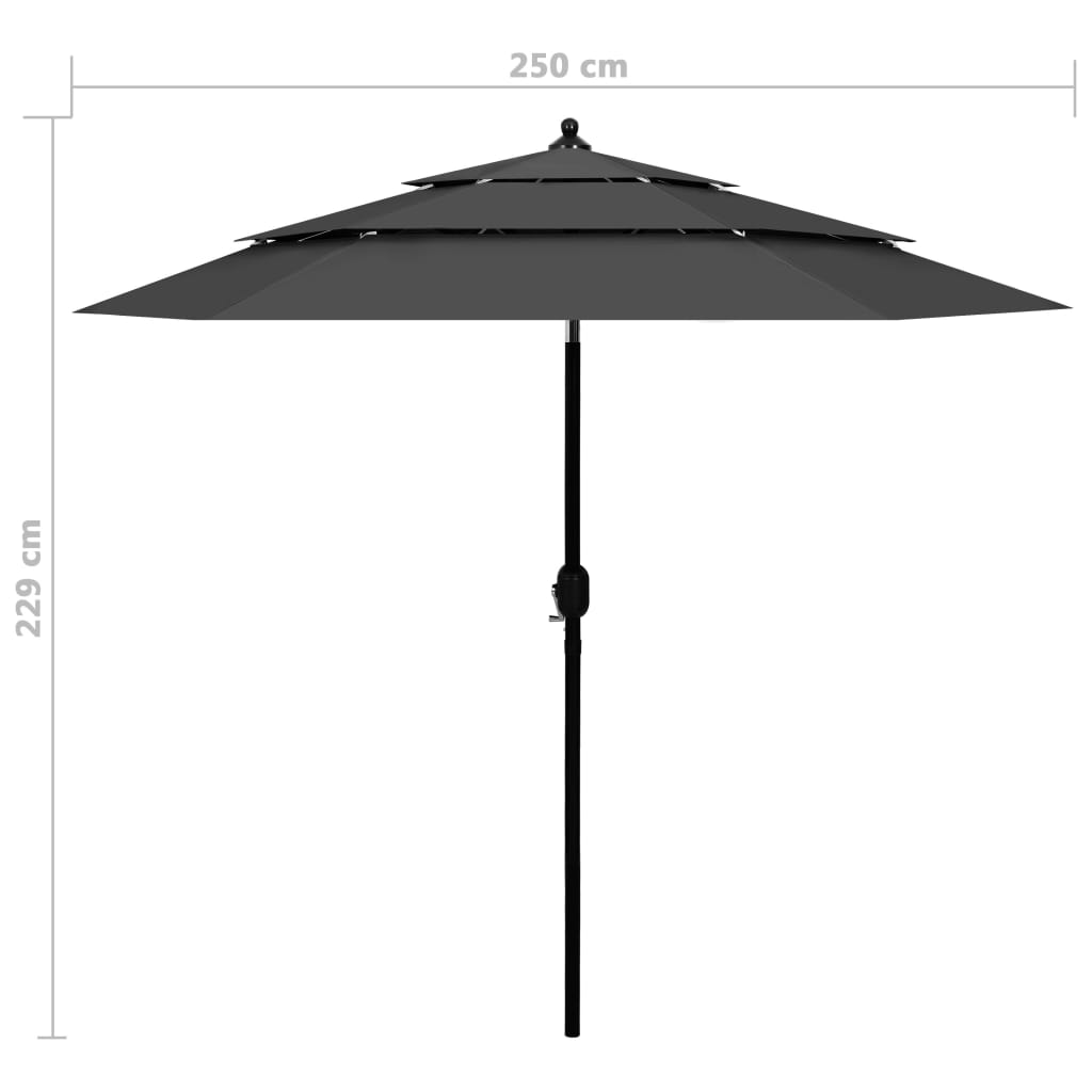 vidaXL 3-stupňový slnečník s hliníkovou tyčou antracitový 2,5 m