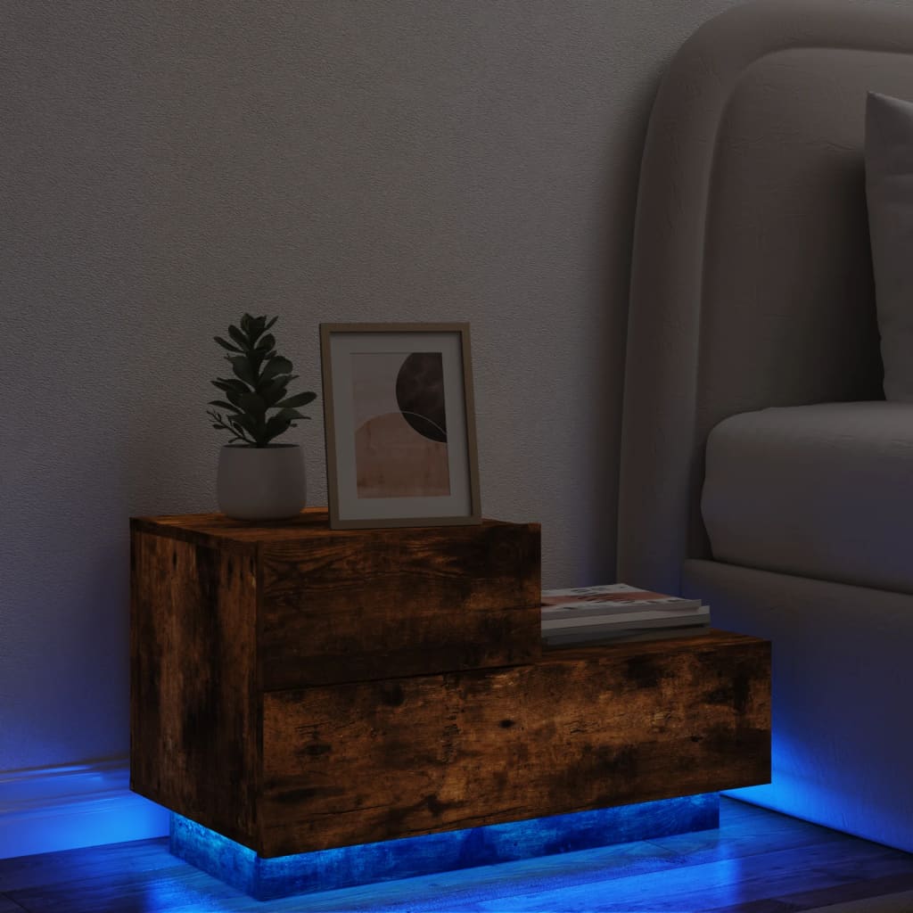 vidaXL Nočný stolík s LED svetlami dymový dub 70x36x40,5 cm