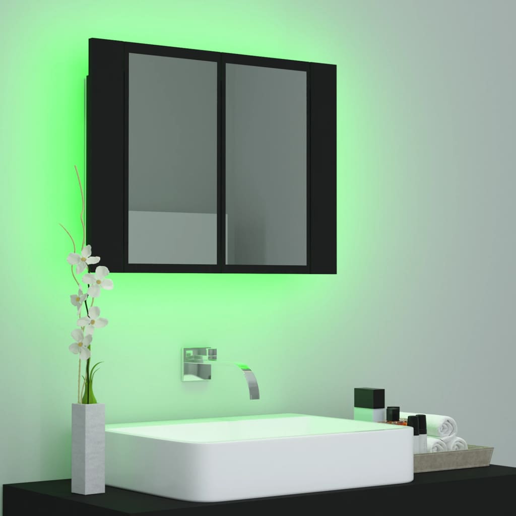 vidaXL LED kúpeľňová zrkadlová skrinka čierna 60x12x45 cm akryl