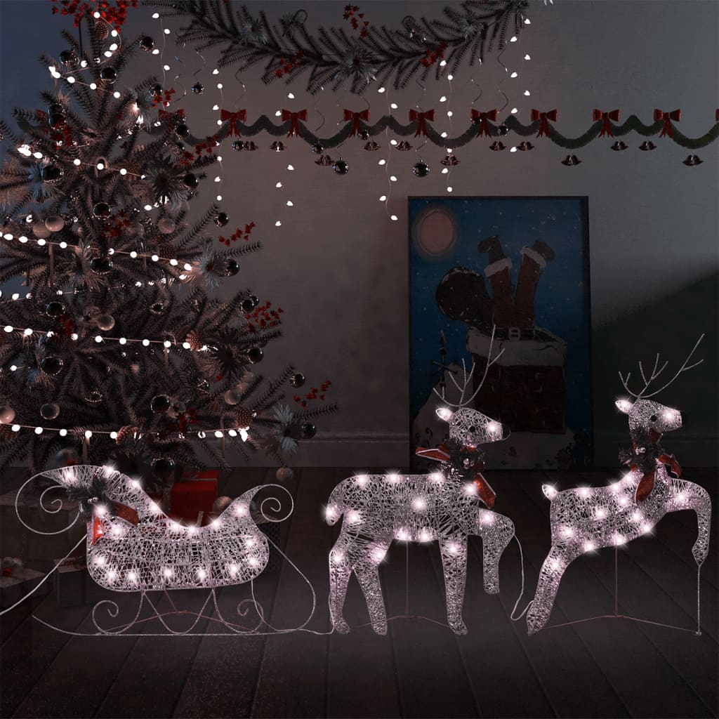 vidaXL Vianočná vonkajšia dekorácia, soby a sane 60 LED diód, zlatá