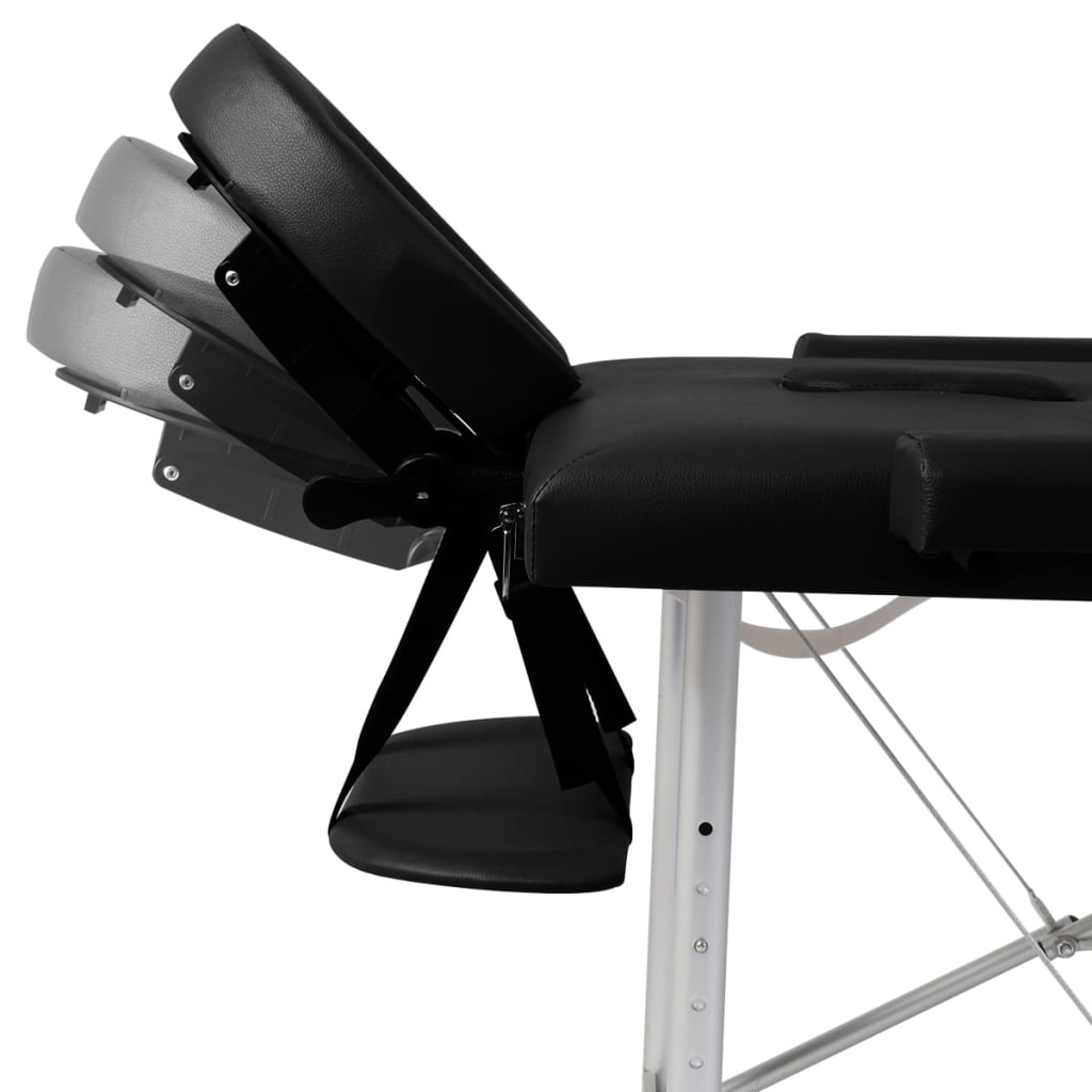 vidaXL Čierny skladací masážny stôl, 2 zóny, hliníkový rám