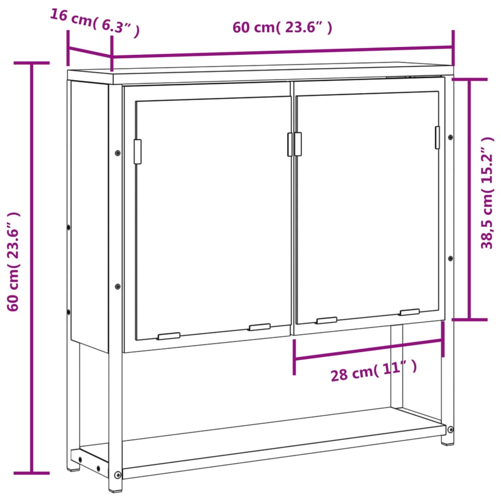 vidaXL Kúpeľňová skrinka so zrkadlom hnedý dub 60x16x60cm komp. drevo