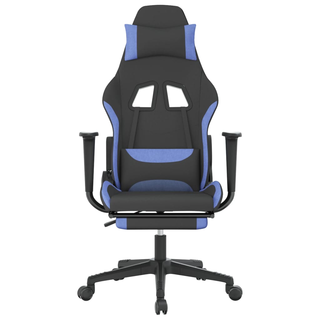 vidaXL Masážna herná stolička s podnožkou, čierna a modrá, látka