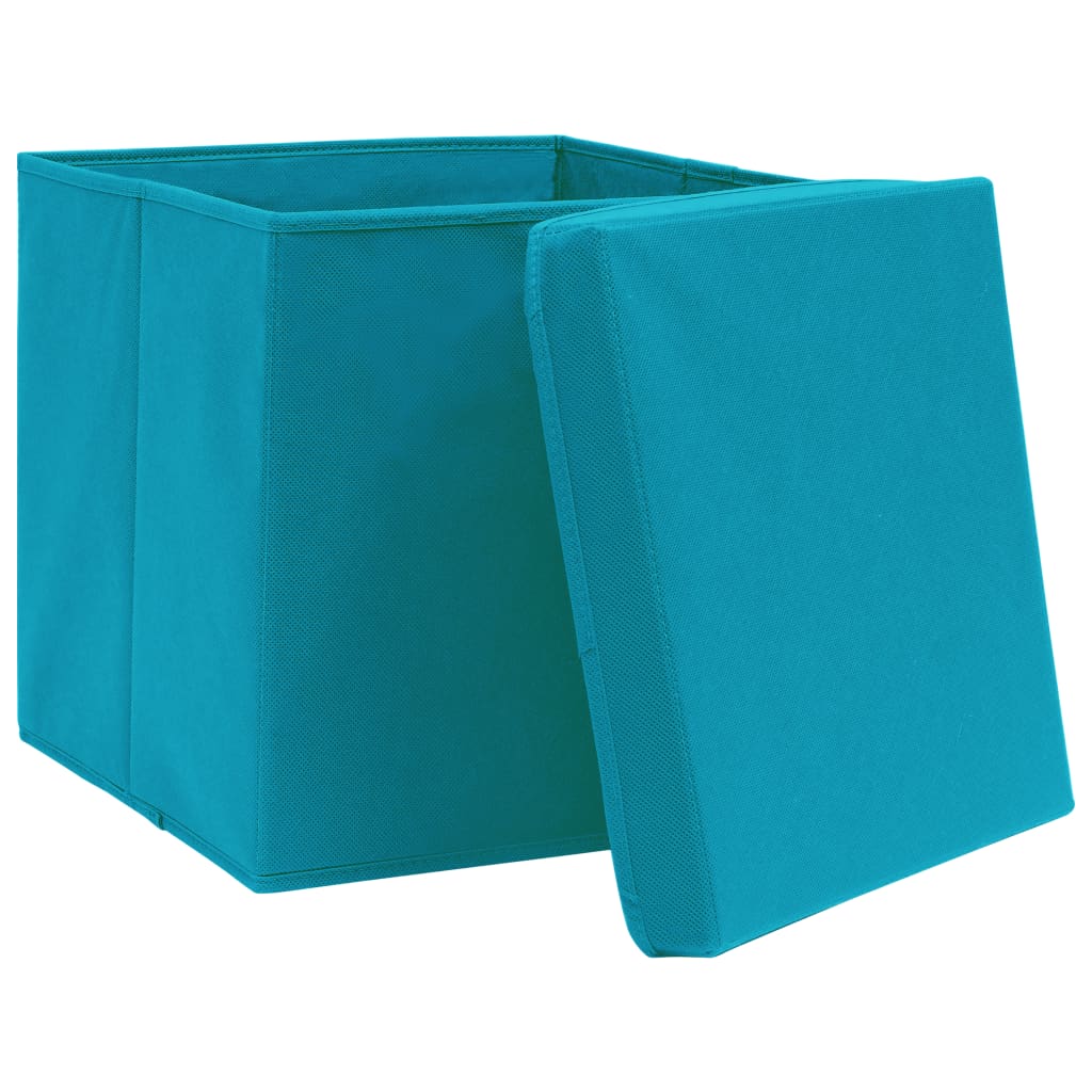 vidaXL Úložné boxy s vekom 4 ks, 28x28x28 cm, svetlomodré