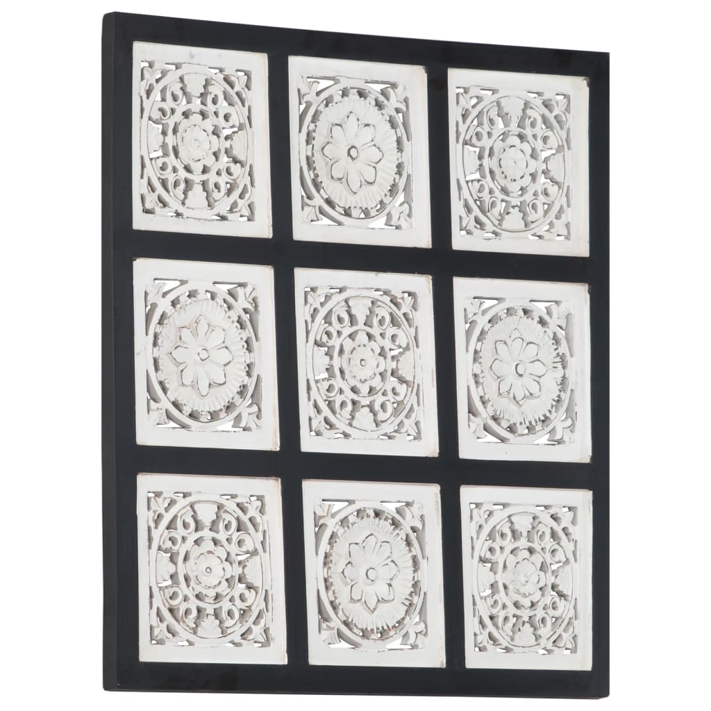 vidaXL Ručne vyrezávaný nástenný panel MDF 60x60x1,5 cm čierny a biely