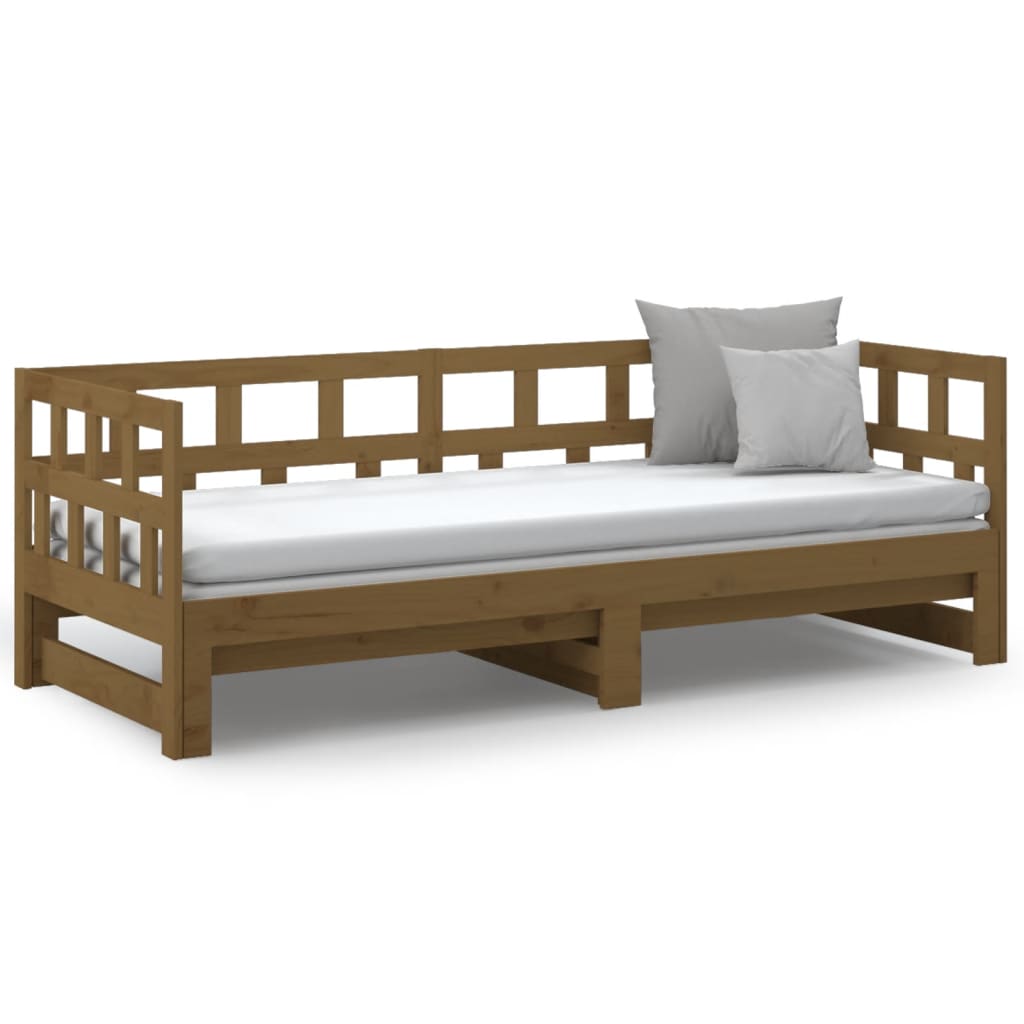 vidaXL Rozkladacia denná posteľ medová borovicový masív 2x(90x200) cm
