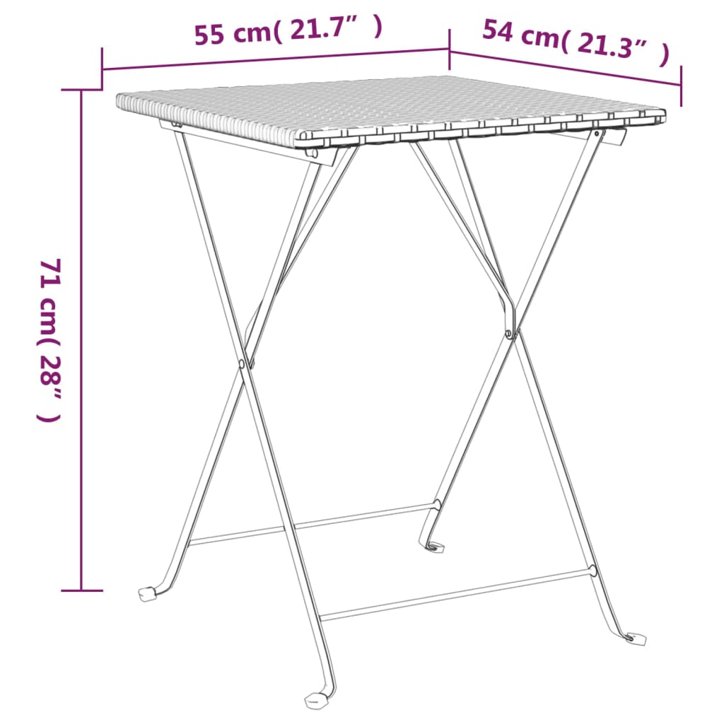 vidaXL Skladací bistro stôl hnedý 55x54x71 cm polyratan