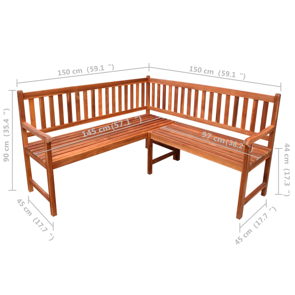 vidaXL Záhradná rohová lavička s podložkami 150 cm akáciový masív