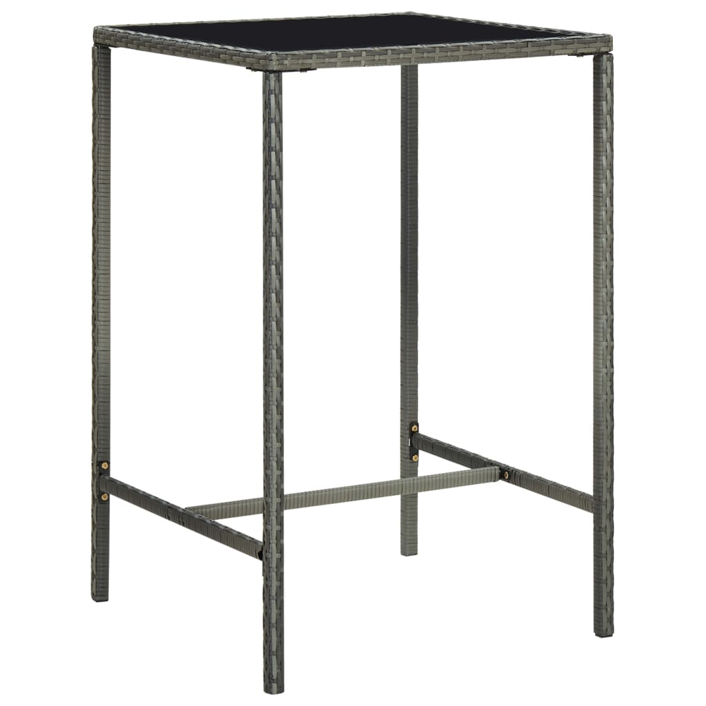 vidaXL Záhradný barový stôl sivý 70x70x110 cm polyratan a sklo