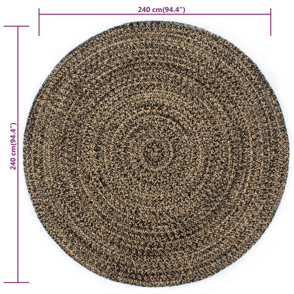vidaXL Ručne vyrobený jutový koberec čierno-hnedý 240 cm