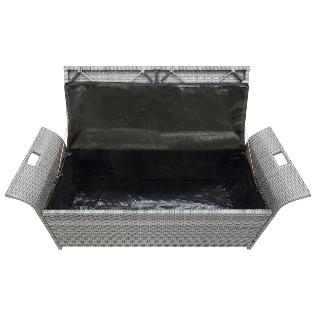 vidaXL Úložná lavica s podložkou, sivá 138 cm, polyratan