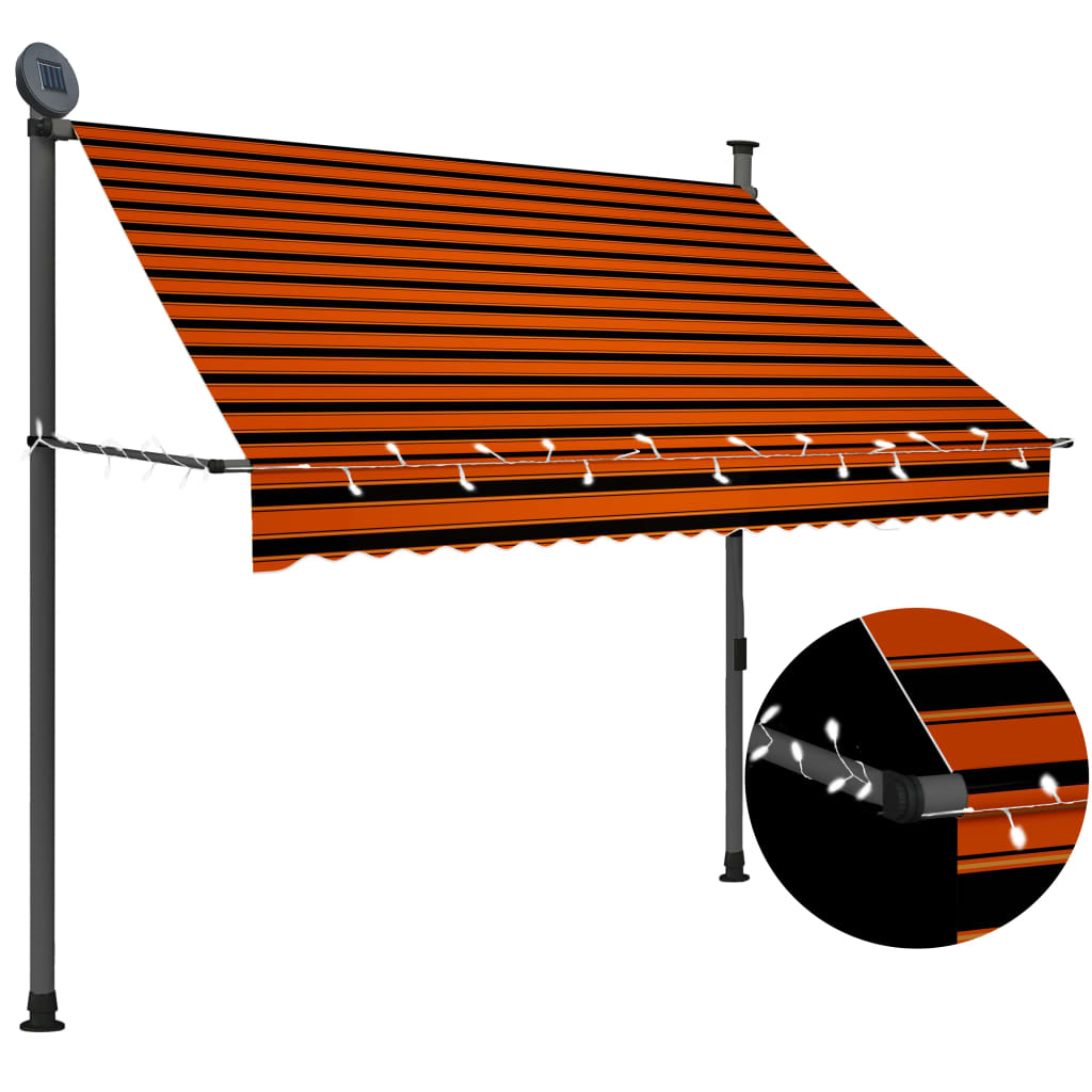vidaXL Ručne zaťahovacia markíza s LED 200 cm, oranžovo hnedá