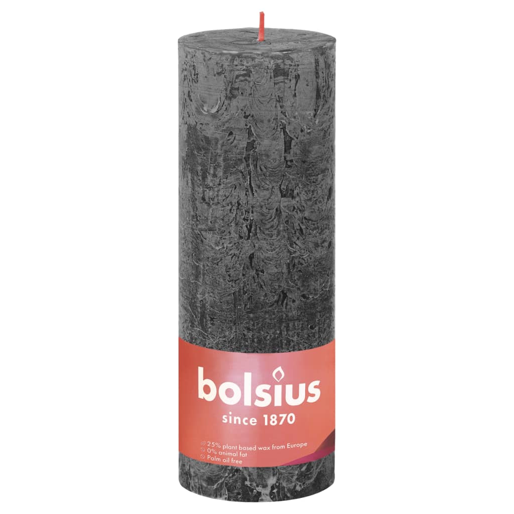 Bolsius Rustikálne valcové sviečky Shine 4 ks 190x68 mm, búrkovo sivé